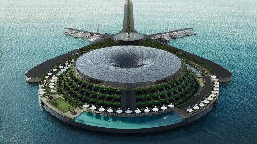 海瑞-阿塔克设想围绕卡塔尔的中轴线建造一座巨大的浮动酒店