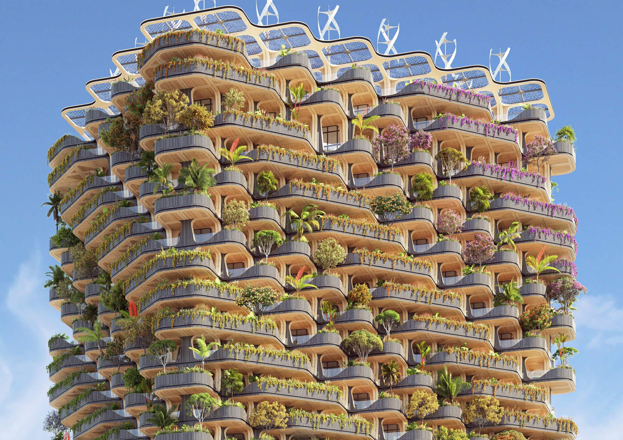 文森特·卡勒博在菲律宾的宿雾市设计了一座模块化的大型木质公寓楼