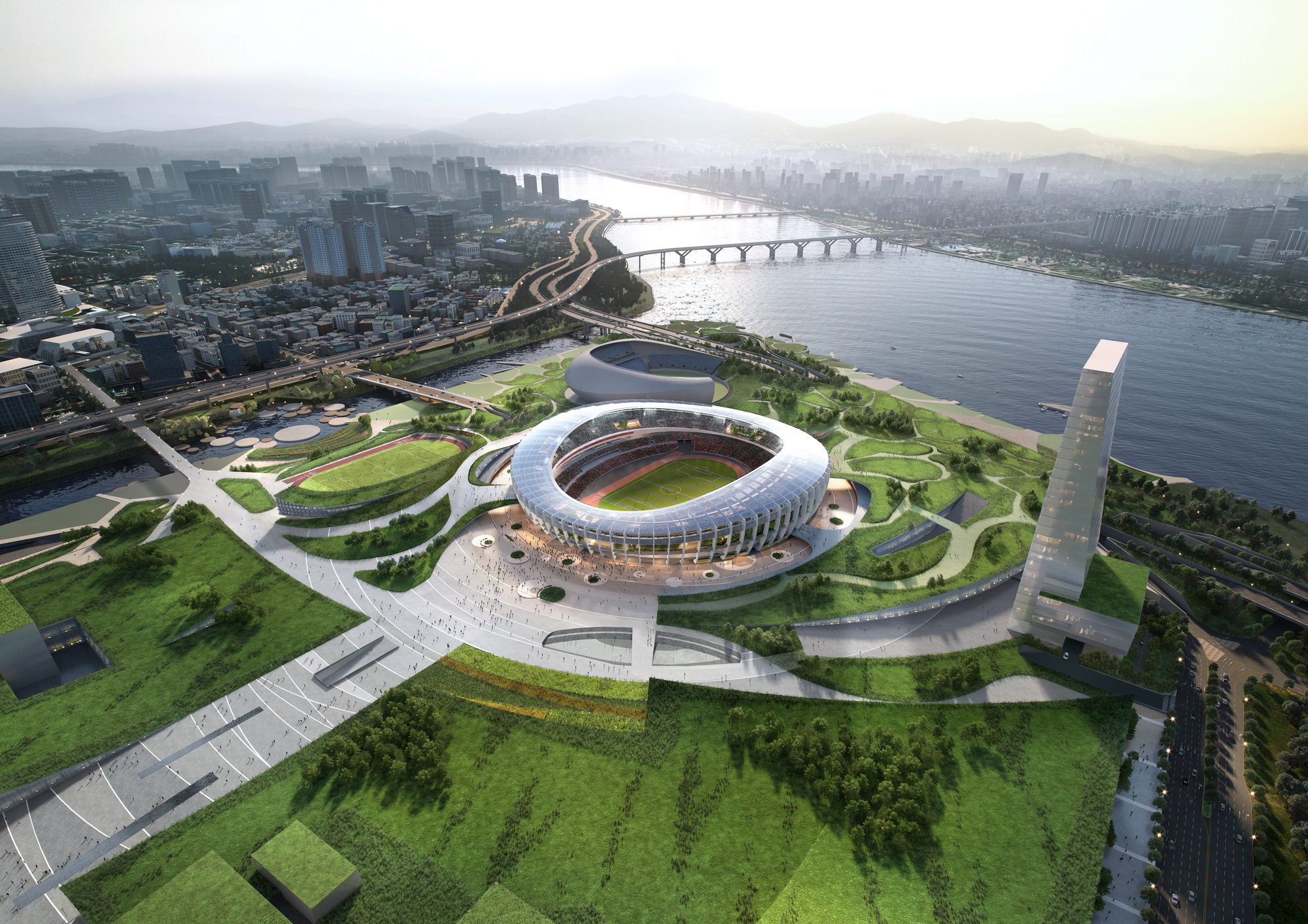 汉城奥林匹克体育馆周边的JAMSIL新建筑赢得设计竞赛